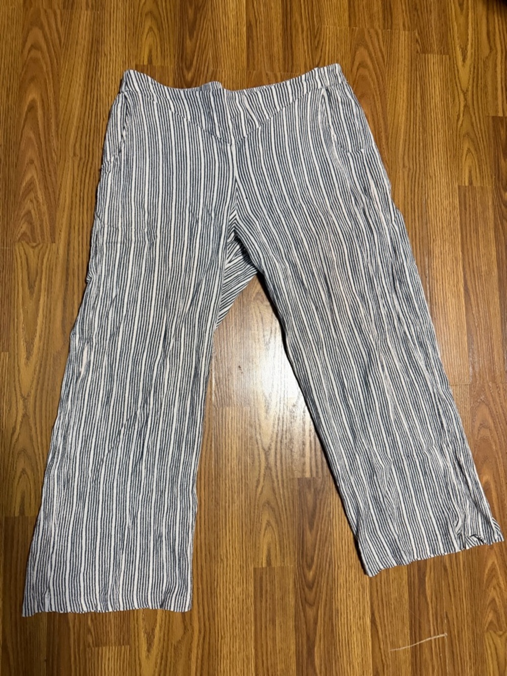 Gundrun Sjoden Lagenlook Organic Cotton Striped High Rise Wide Leg Ankle Pants L